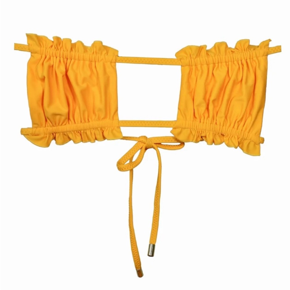House of ZZ Vanna Ruched String Tie Bandeau Bikini Top - Tang Yellow‎ NWT XL - Picture 4 of 8